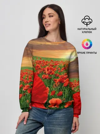 Женский свитшот / Красный мак на закате