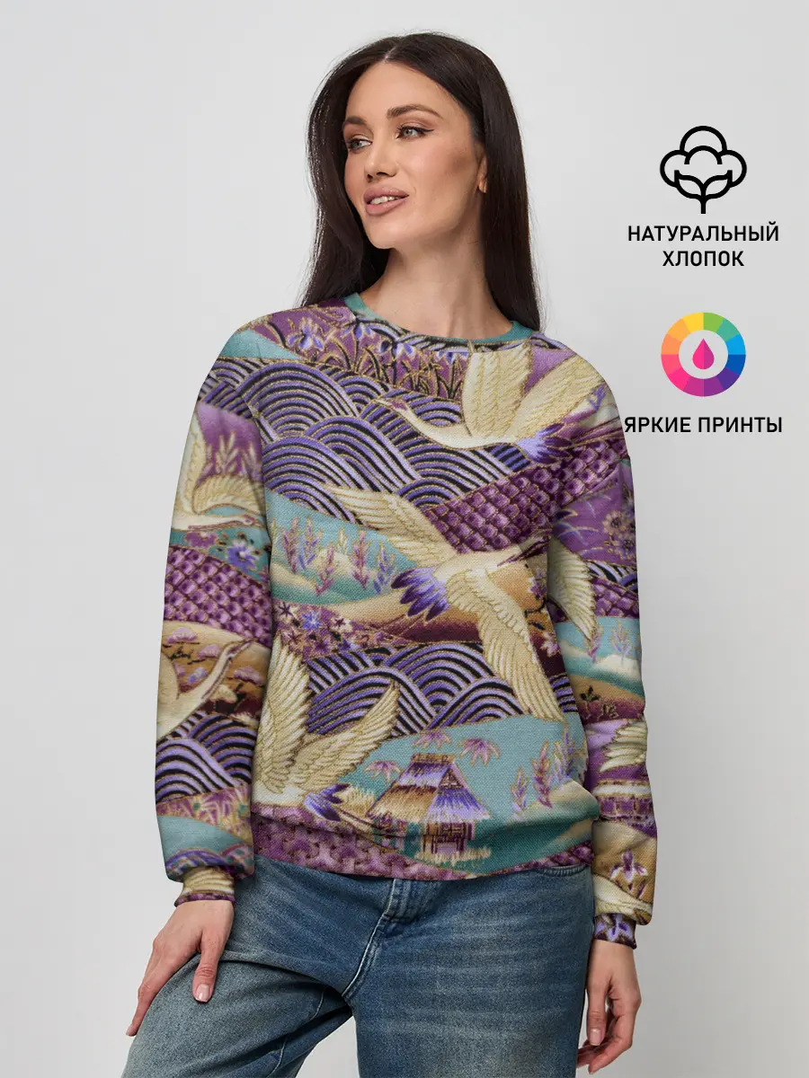 Женский свитшот / Японская вышивка с журавлями