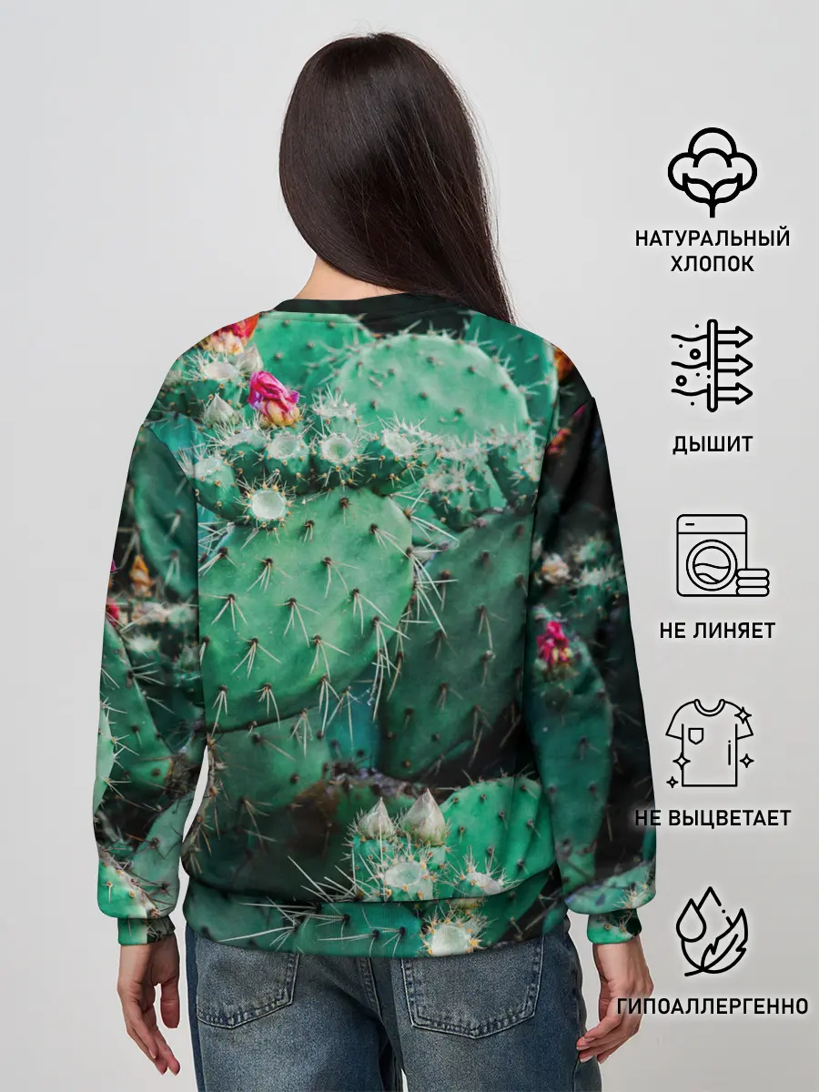 Женский свитшот / кактусы с цветами реализм