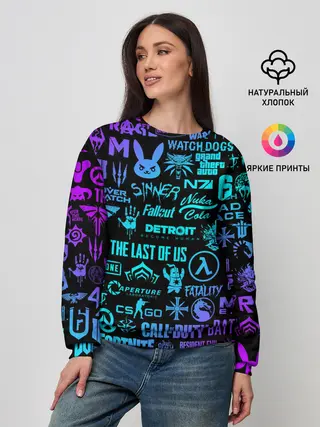 Женский свитшот / ЛОГОТИПЫ ИГР НЕОН / NEON GAMES LOGO