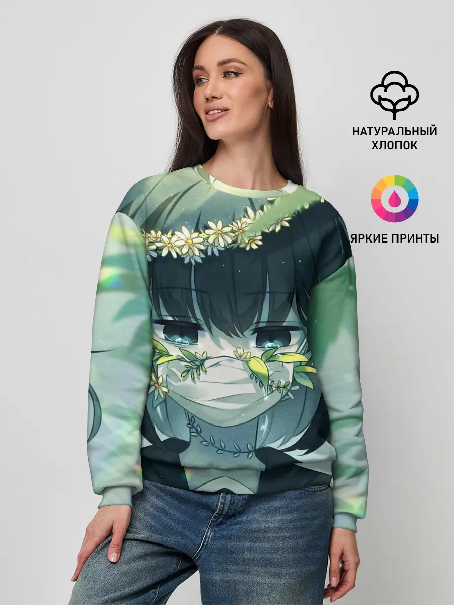 Женский свитшот / аниме школьница маска цветы