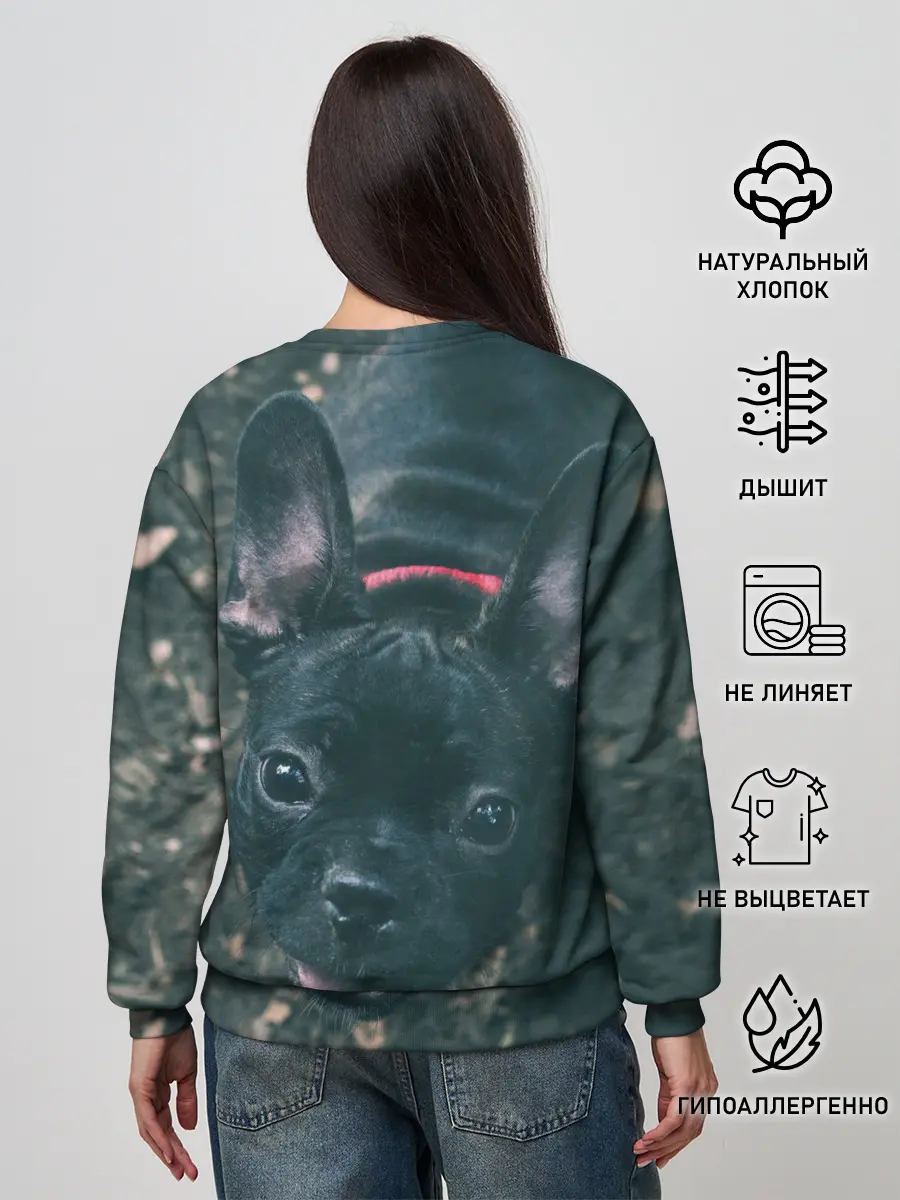 Женский свитшот / Бульдог морда собакена черного