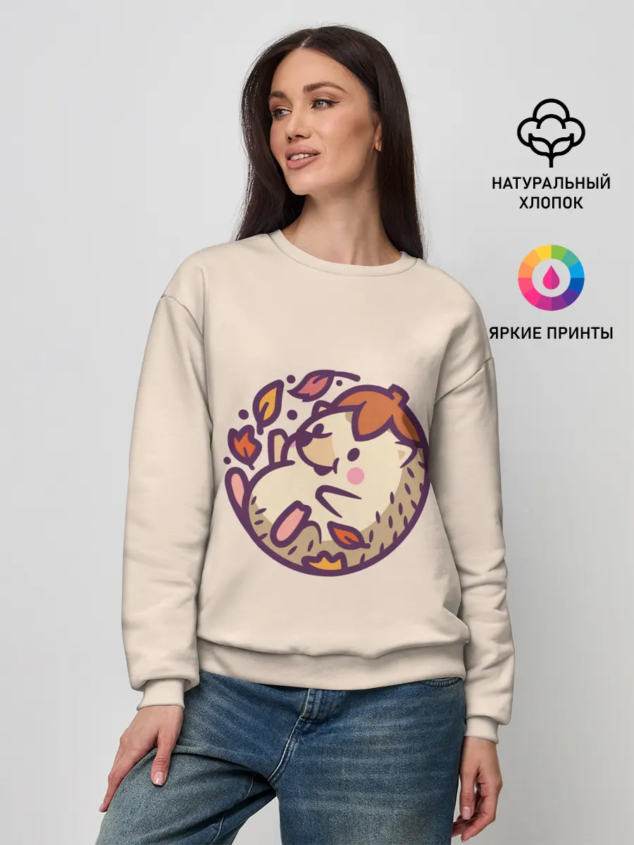 Женский свитшот / Ёжик листья милый рисунок