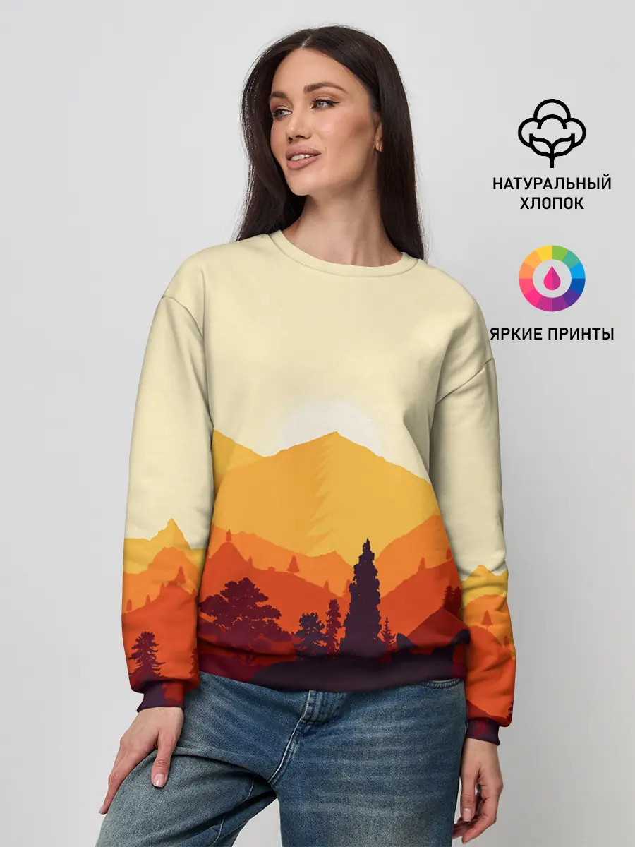 Женский свитшот / Горы закат пейзаж лиса арт