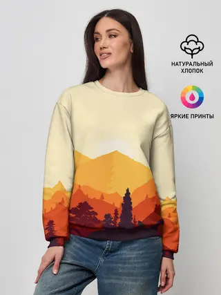 Женский свитшот / Горы закат пейзаж лиса арт