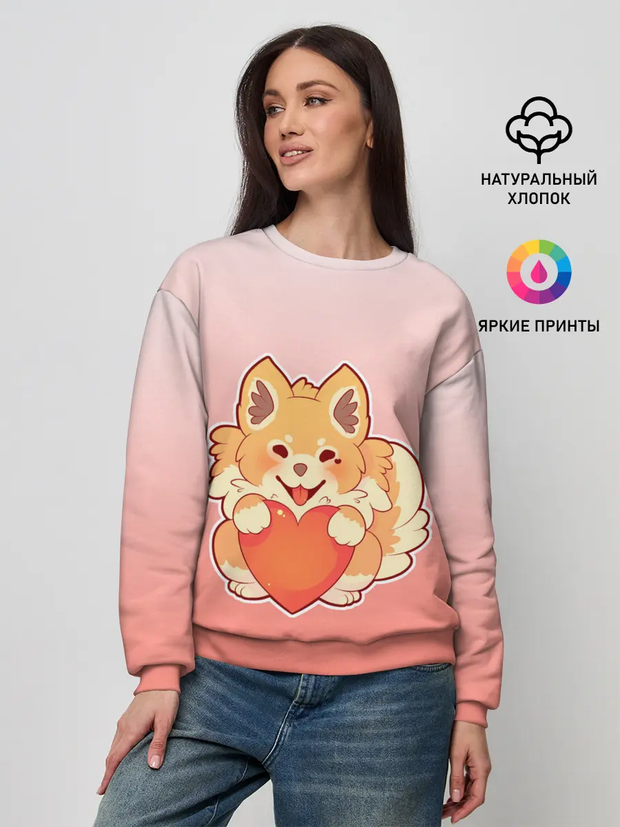 Женский свитшот / Собака корги сердечко милота