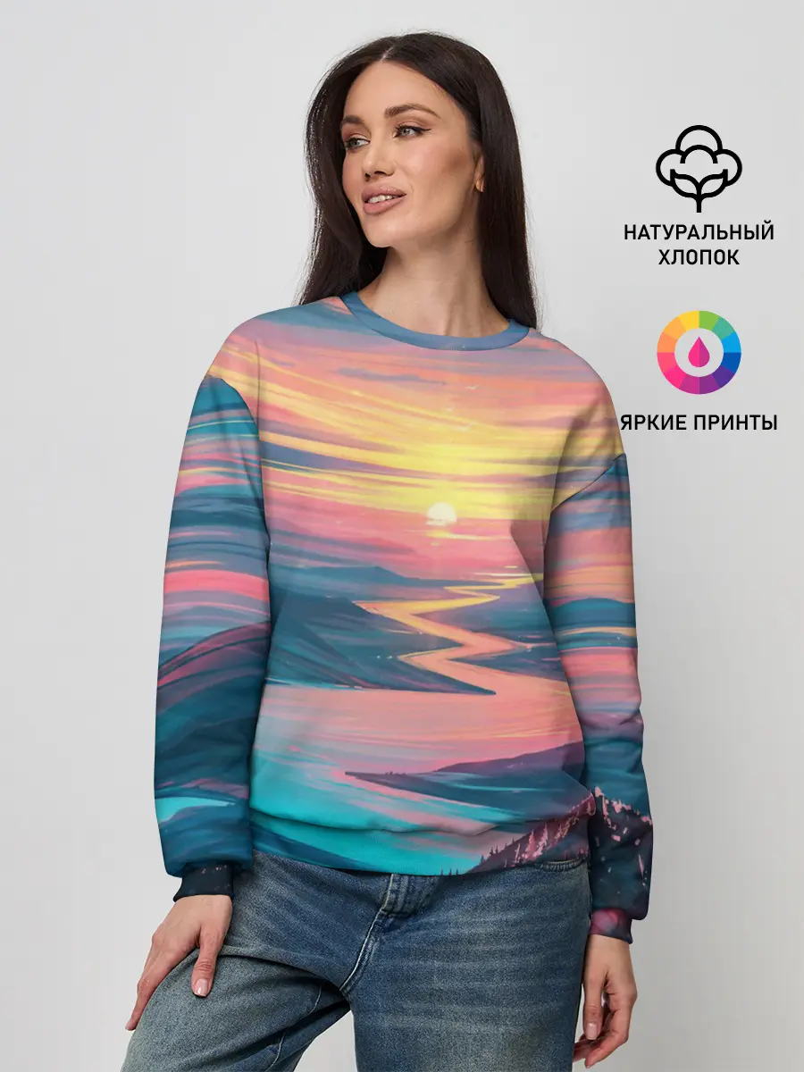 Женский свитшот / Извилистая река закат природа