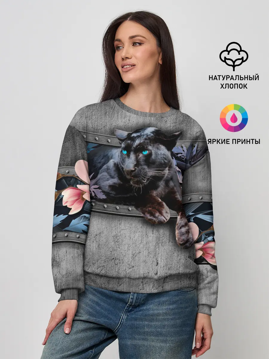 Женский свитшот / Пантера и цветы