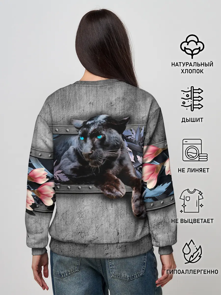 Женский свитшот / Пантера и цветы