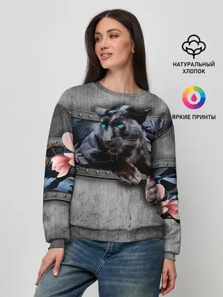 Женский свитшот / Пантера и цветы