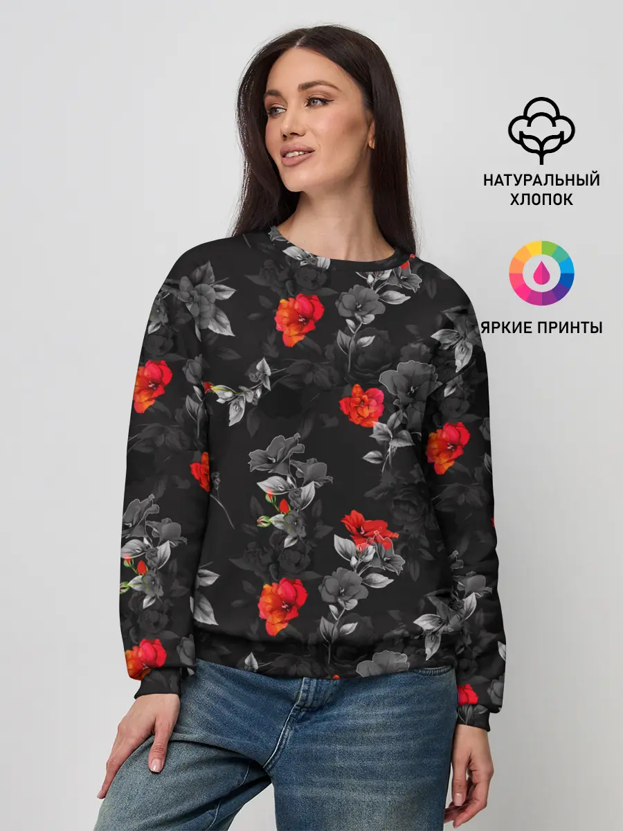 Женский свитшот / Красные цветы
