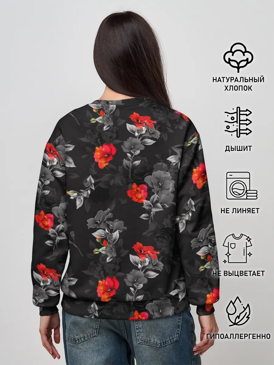 Женский свитшот / Красные цветы