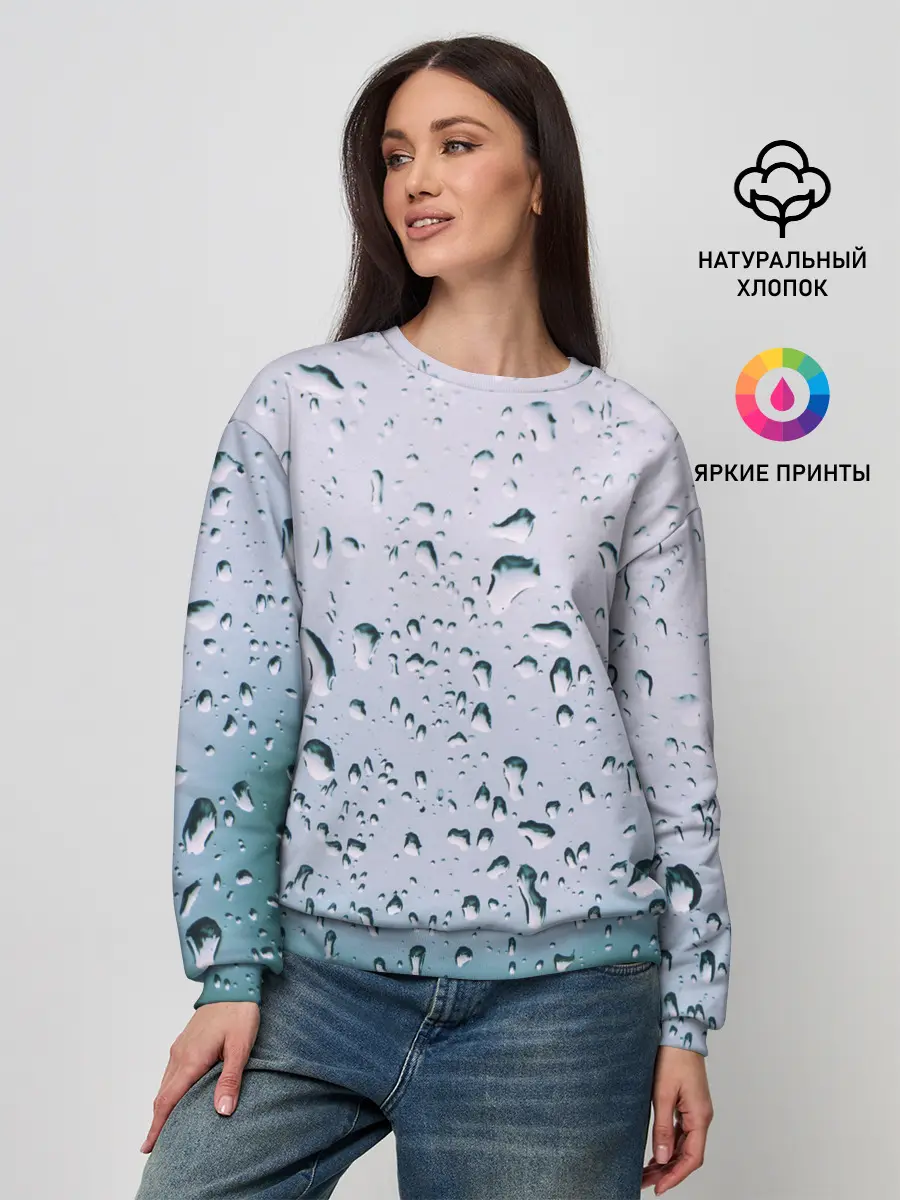 Женский свитшот / Капли окно стекло дождь серо