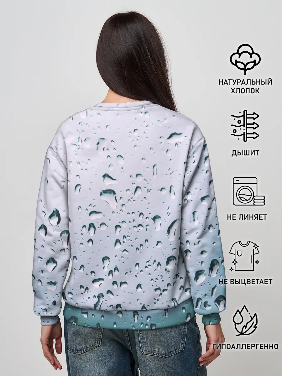 Женский свитшот / Капли окно стекло дождь серо