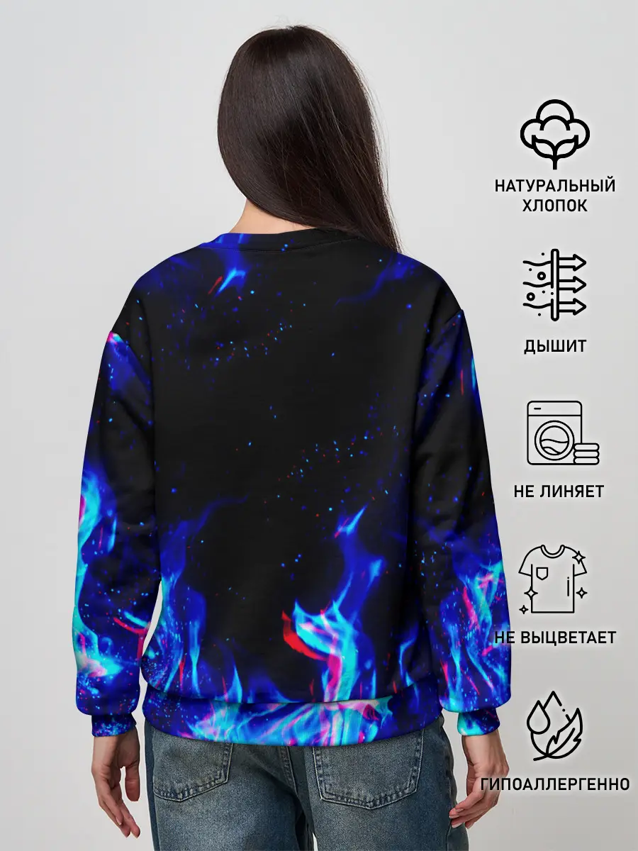 Женский свитшот / СИНИЙ ОГОНЬ ГЛИТЧ | BLUE FIRE GLITCH