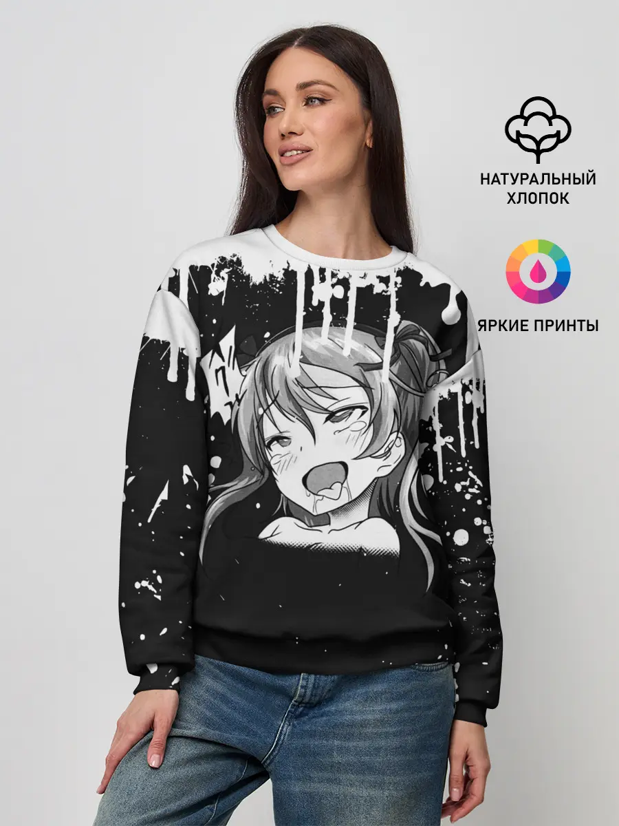 Женский свитшот / Ахегао лицо чб