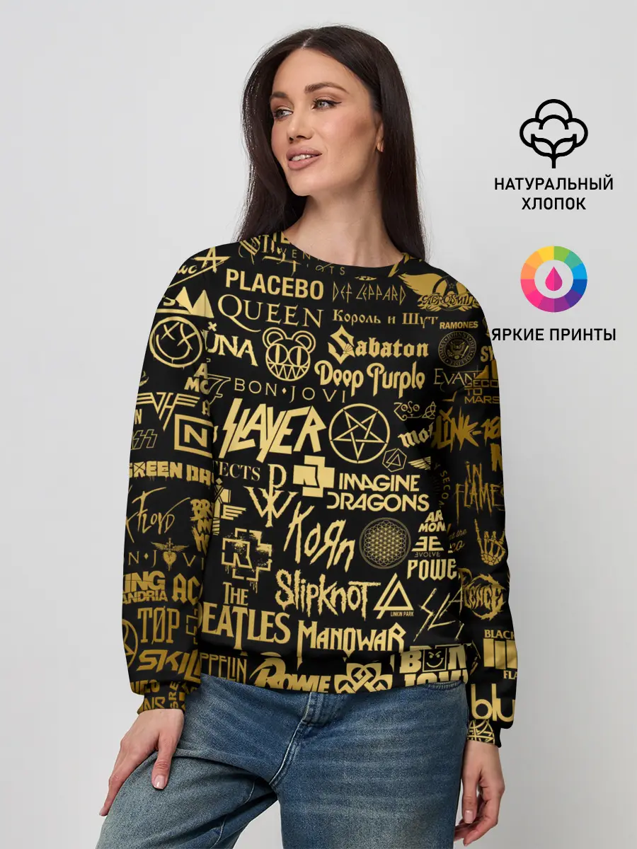 Женский свитшот / ЛОГОТИПЫ РОК ГРУПП GOLD