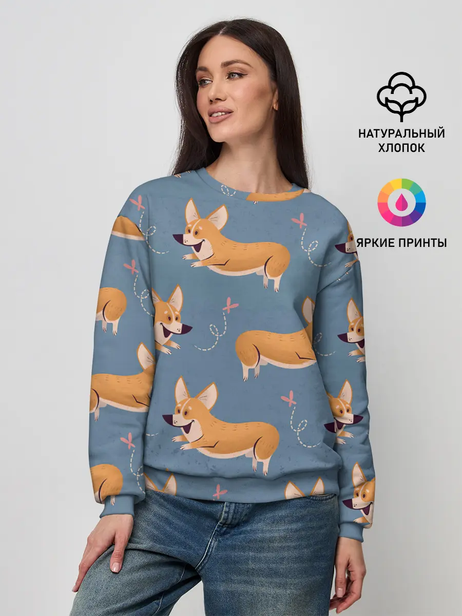 Женский свитшот / Корги с бабочкой