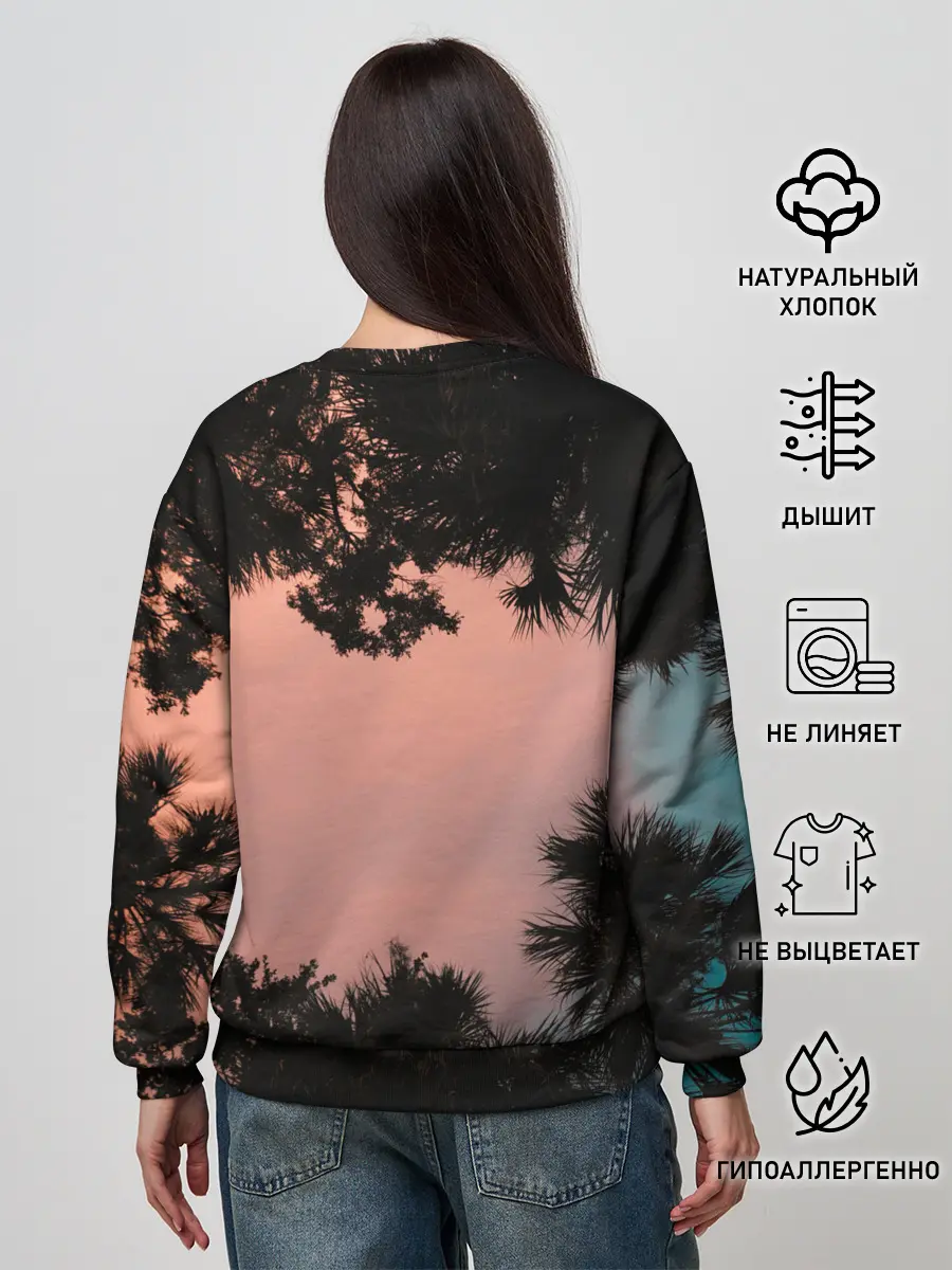 Женский свитшот / Пальмы вид снизу закат