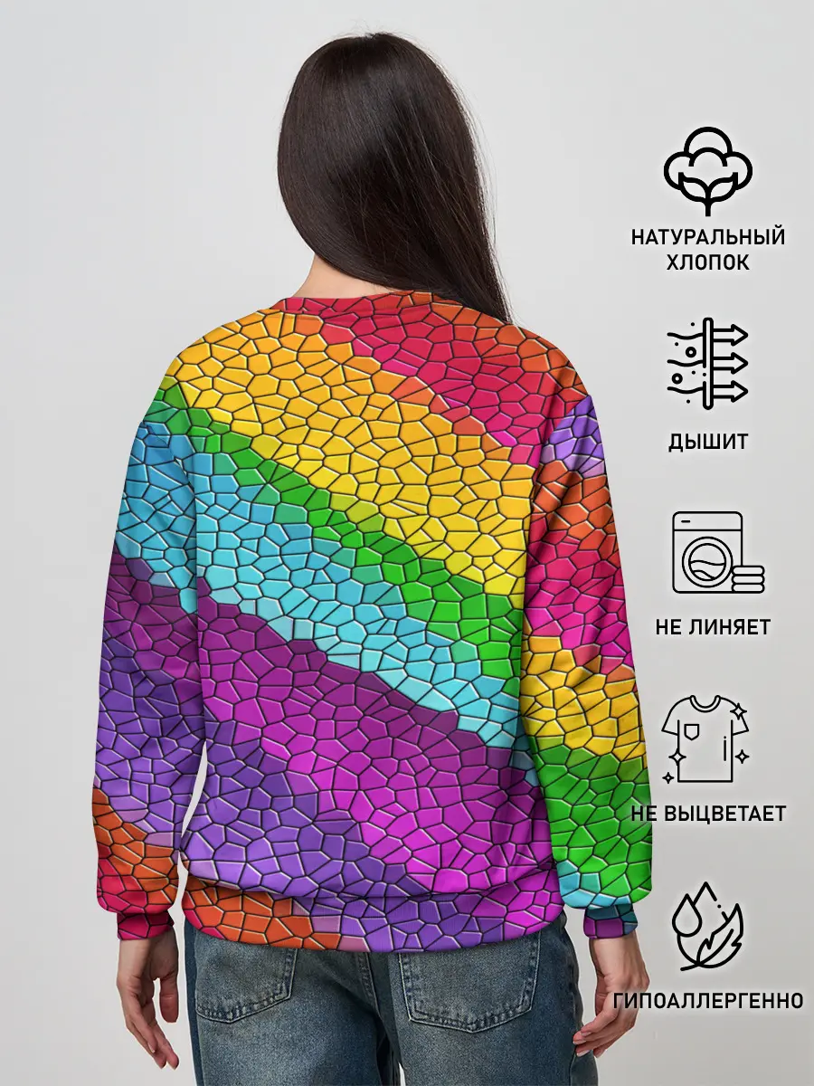 Женский свитшот / Яркая мозаика радуга диагональ
