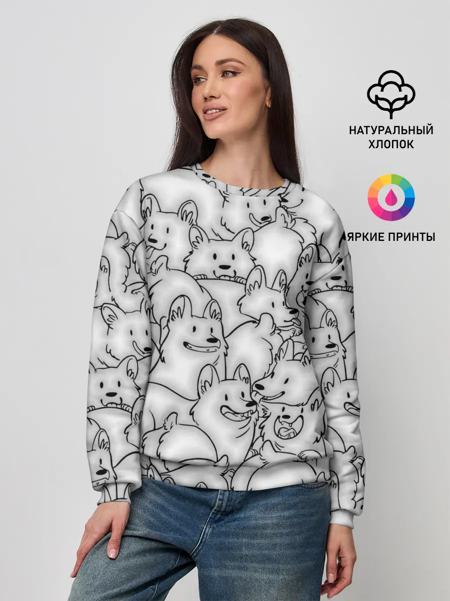 Женский свитшот / Корги ЧБ