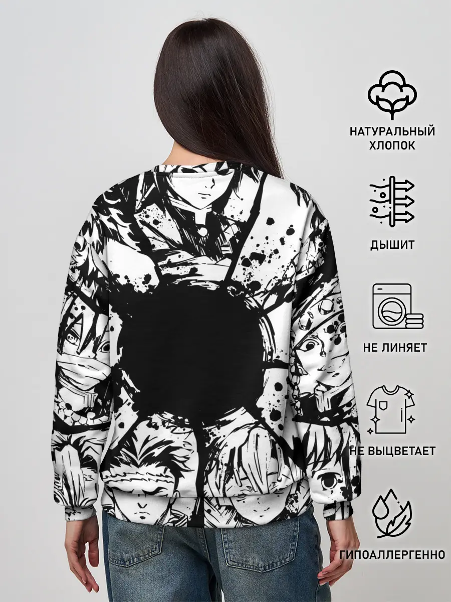 Женский свитшот / Kimetsu no yaiba чернобелый коллаж