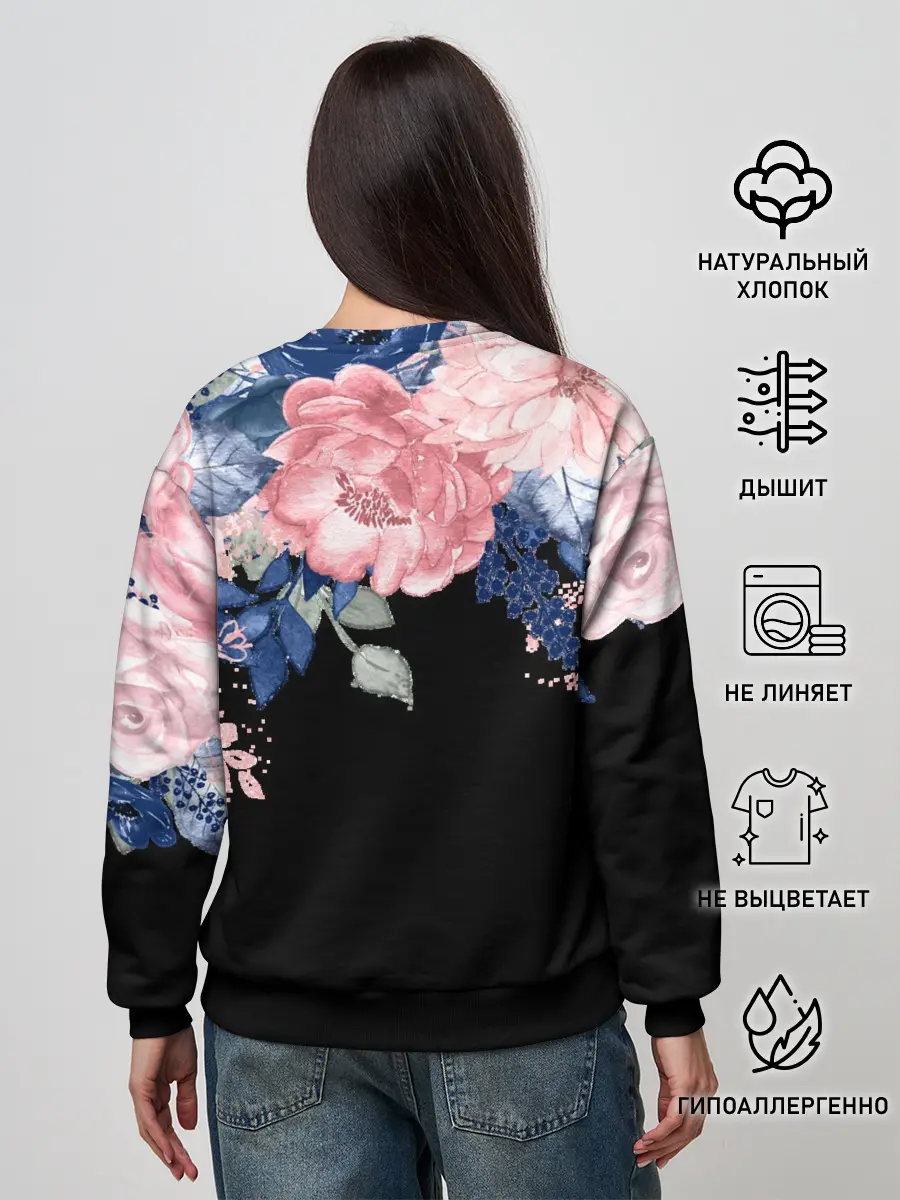 Женский свитшот / цветы на черном