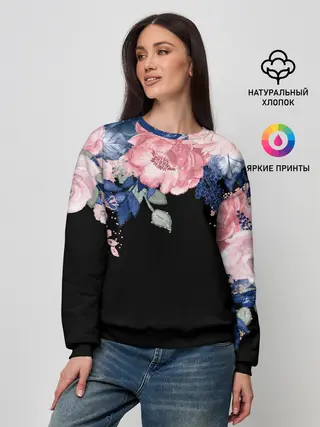 Женский свитшот / цветы на черном