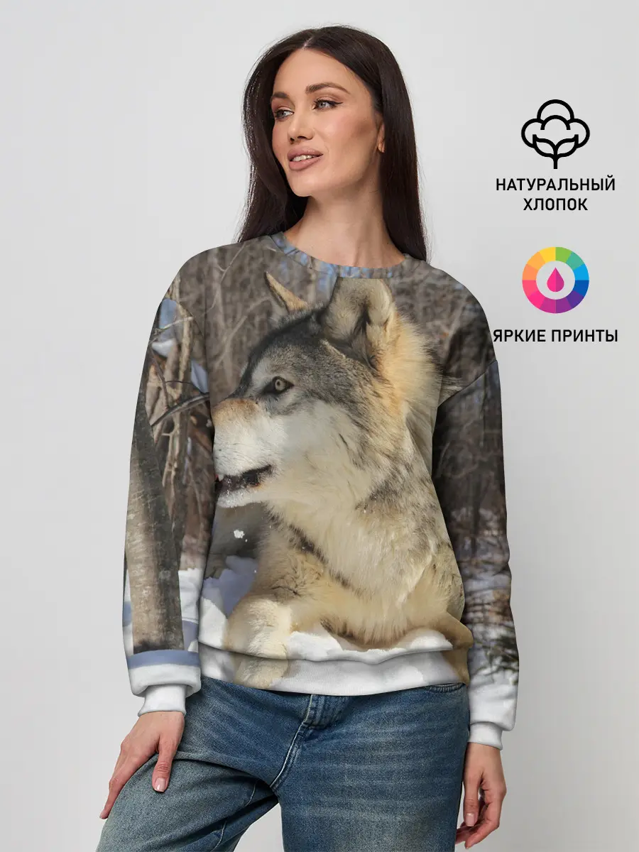Женский свитшот / Волк лежит на снегу
