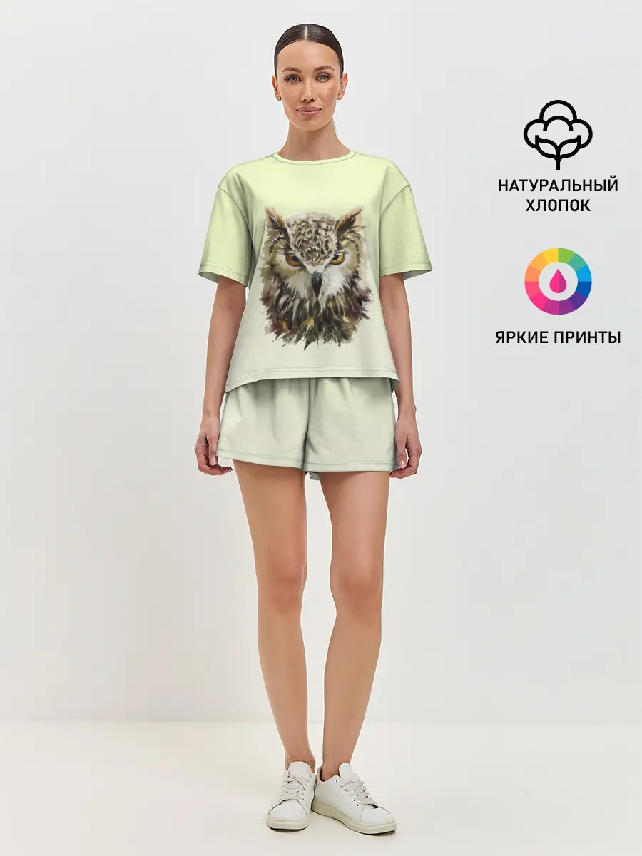 Женская пижама с шортами / арт сова яркая