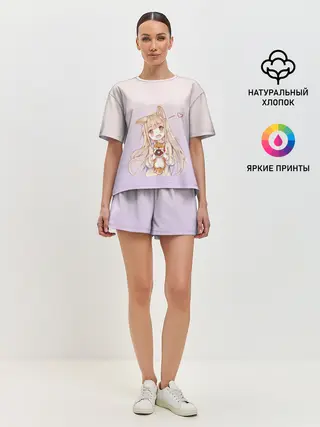 Женская пижама с шортами / малышка чиби пончик лис