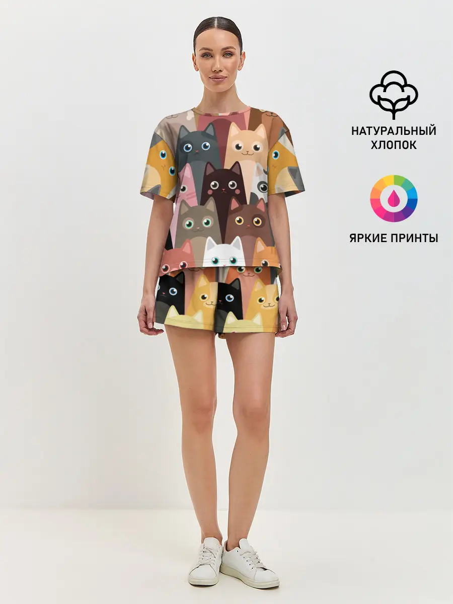 Женская пижама с шортами / Котики мультяшные