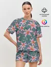 Женская пижама с шортами / Лилии на сером фоне