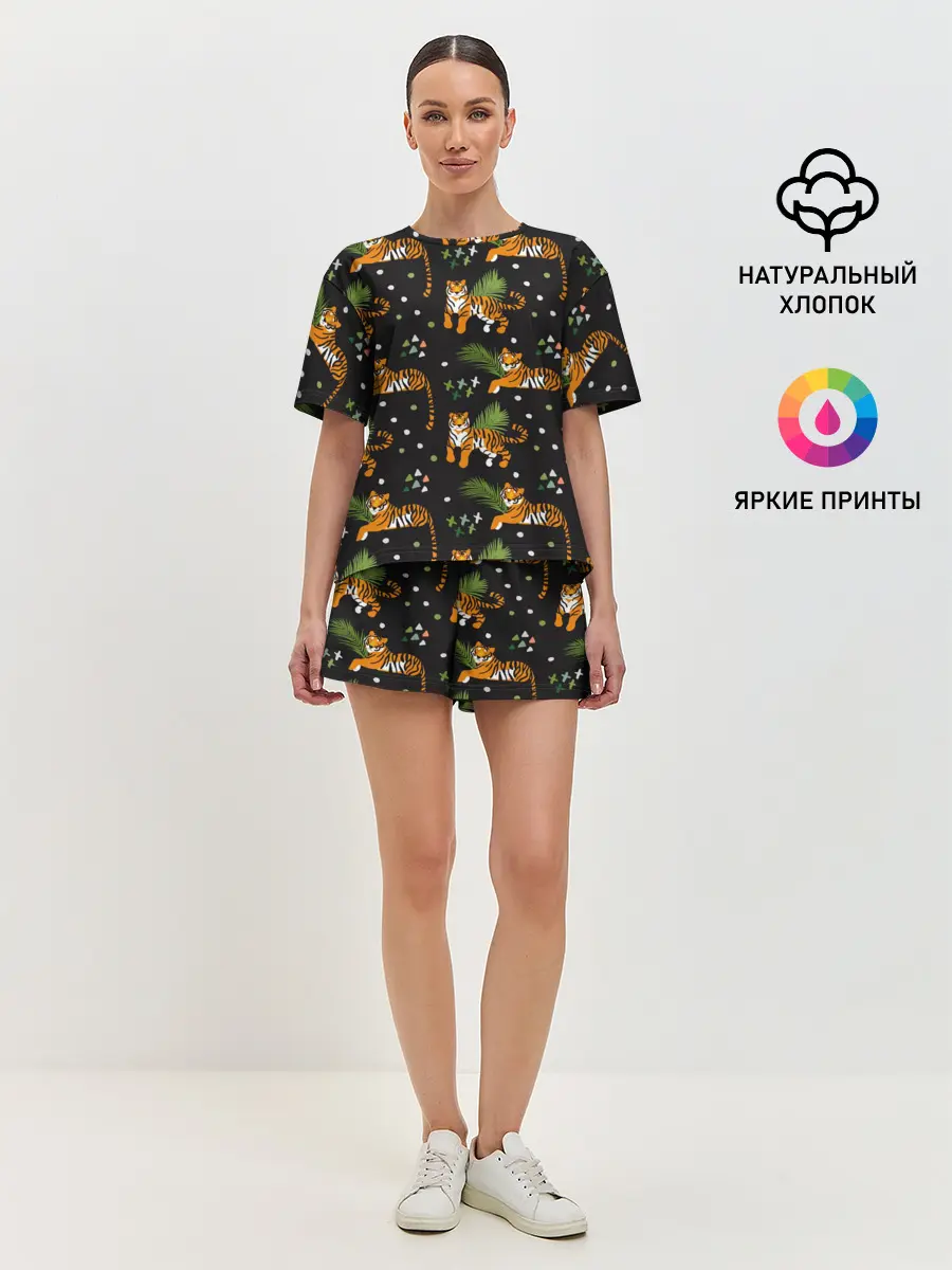 Женская пижама с шортами / Tigers | Тигровый Паттерн