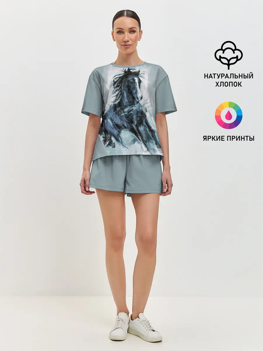 Женская пижама с шортами / нарисованный конь