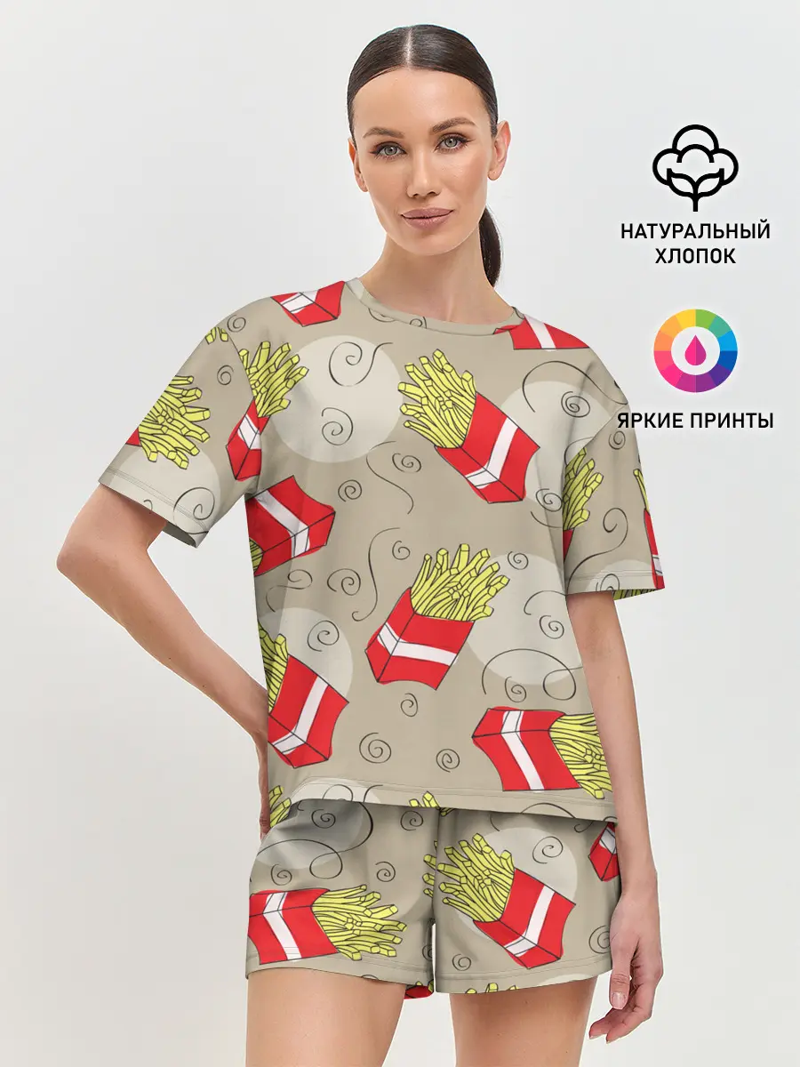 Женская пижама с шортами / Фастфуд - Картошка фри