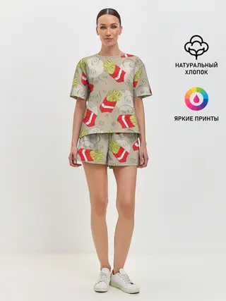 Женская пижама с шортами / Фастфуд - Картошка фри