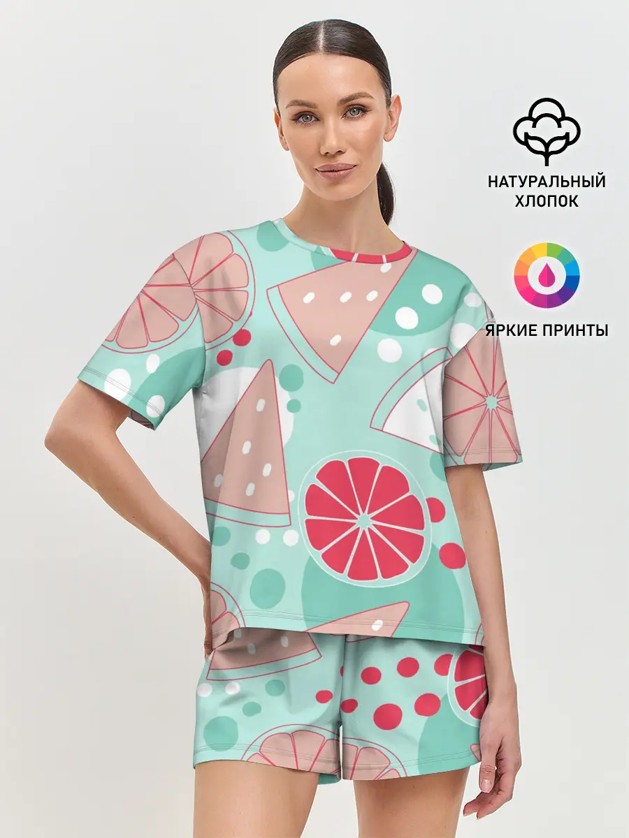 Женская пижама с шортами / Арбузно-цитрусовый узор