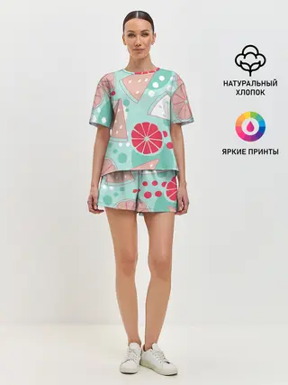 Женская пижама с шортами / Арбузно-цитрусовый узор