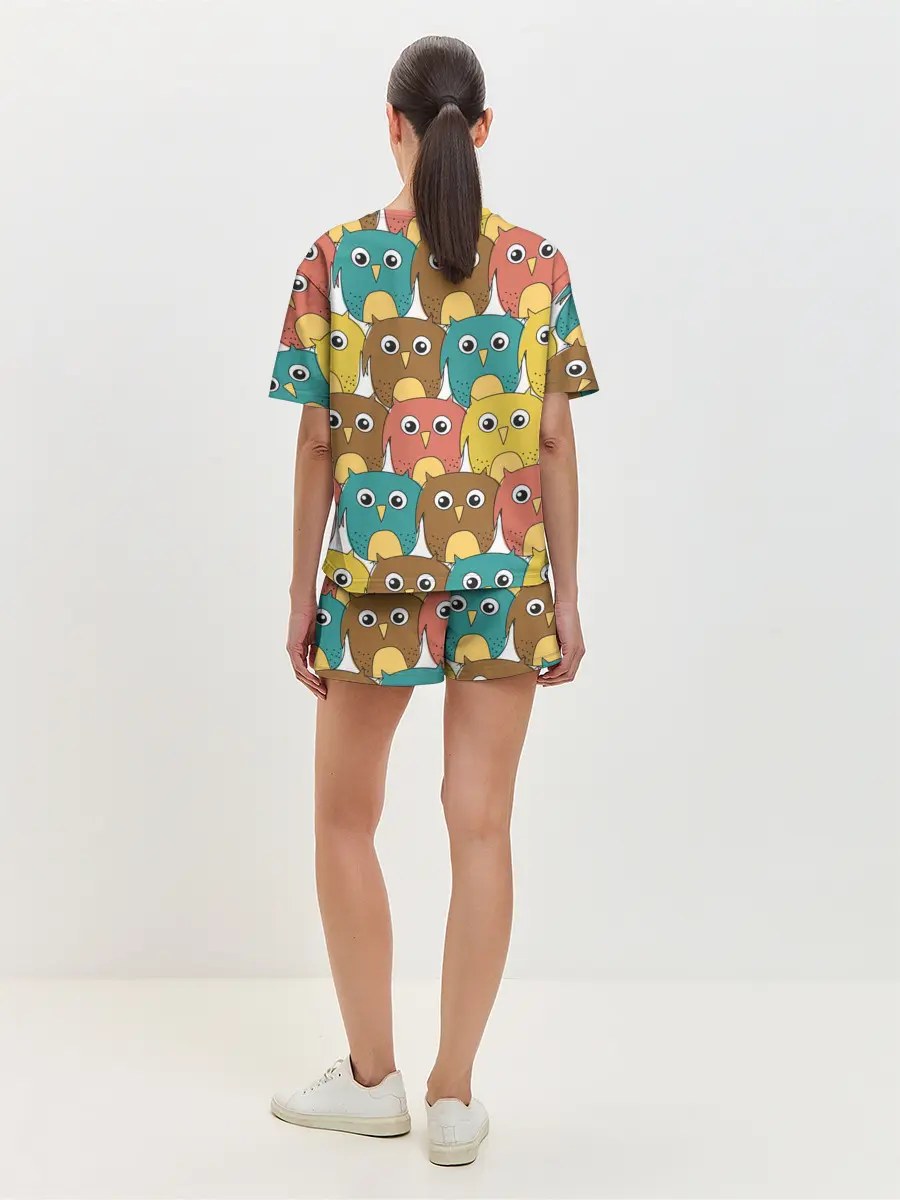 Женская пижама с шортами / Разноцветные совы