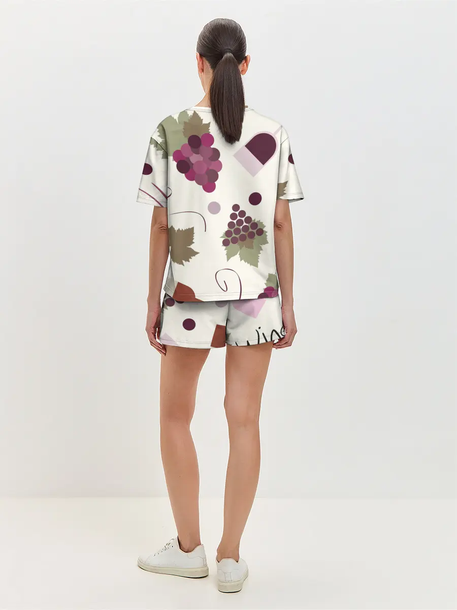 Женская пижама с шортами / Виноград и винишко