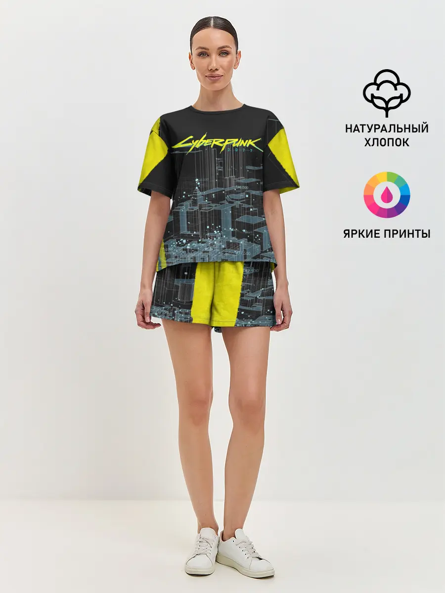 Женская пижама с шортами / Город CYBERPUNK 2077
