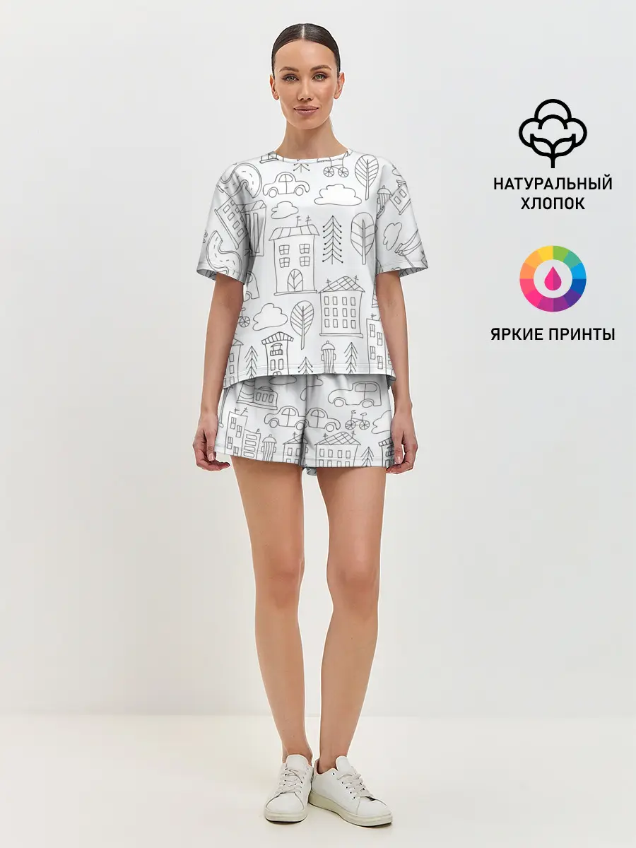 Женская пижама с шортами / Нарисованный город