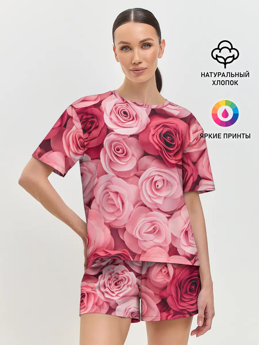 Женская пижама с шортами / Розовые Розы