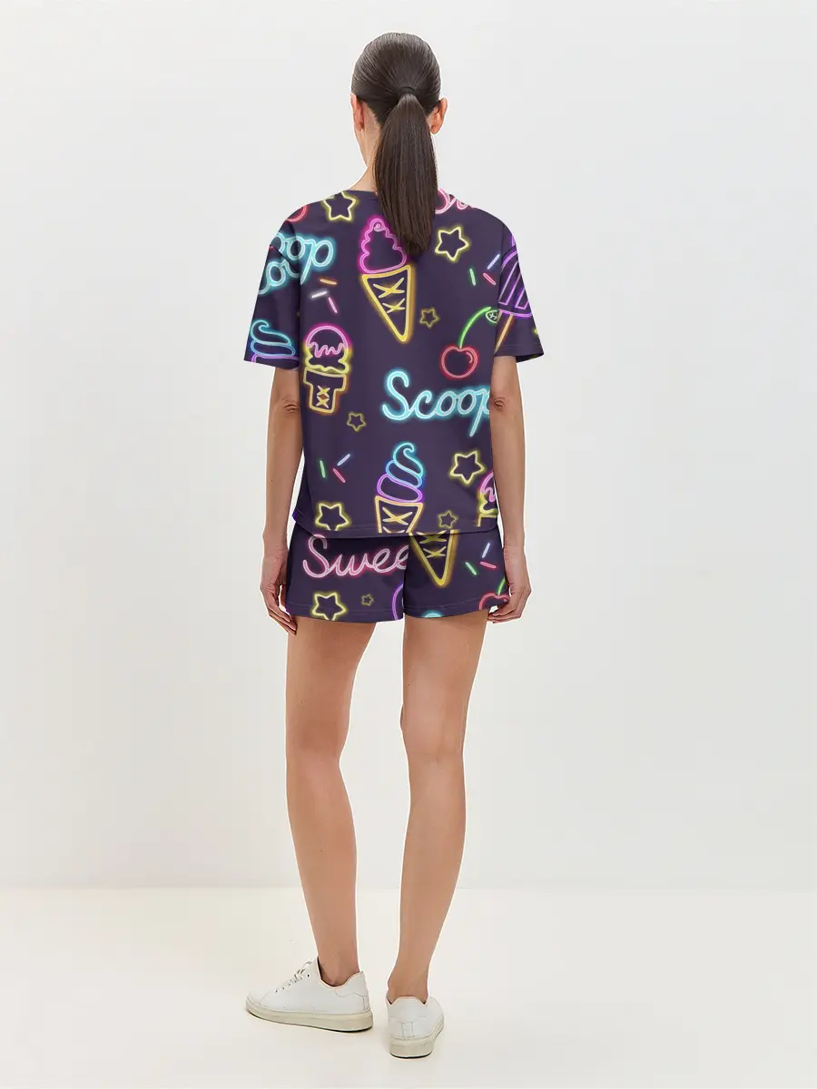 Женская пижама с шортами / Мороженное неон