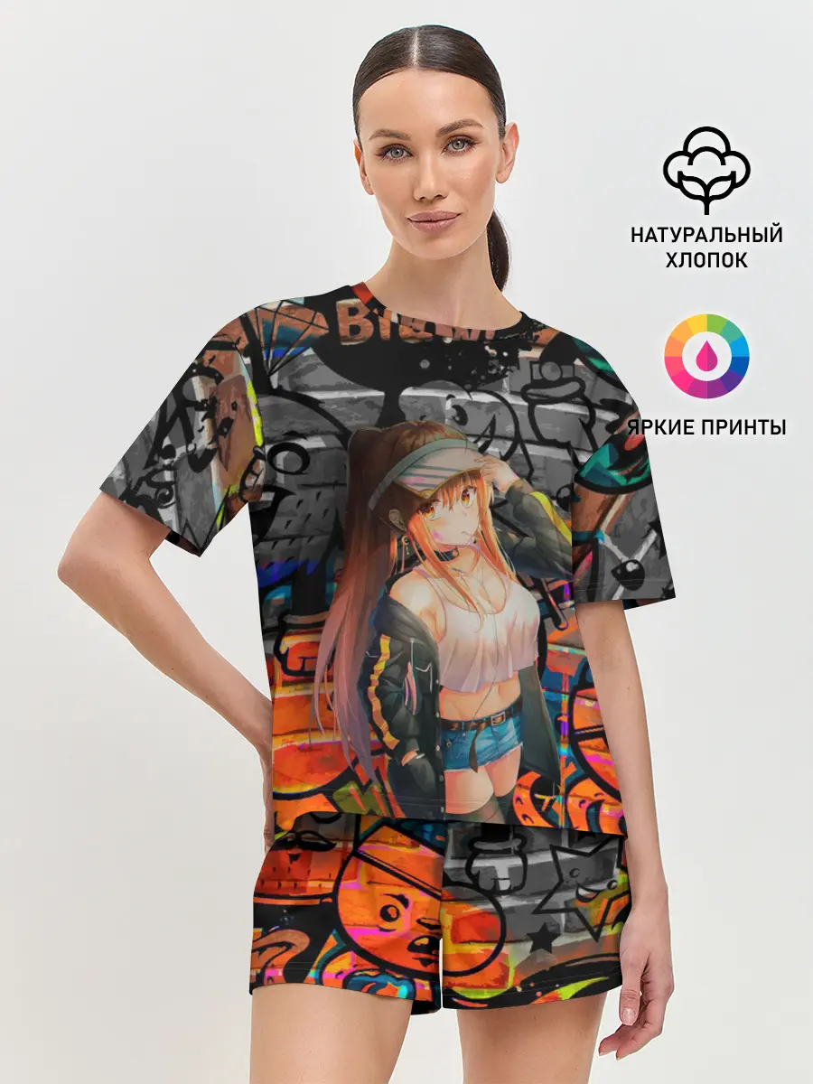 Женская пижама с шортами / Anime Girl with Graffiti
