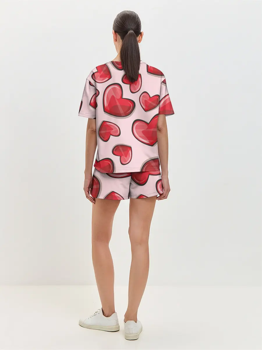 Женская пижама с шортами / Узор Сердечки для влюбленных