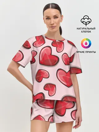 Женская пижама с шортами / Узор Сердечки для влюбленных
