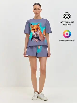 Женская пижама с шортами / Лиса с кофе