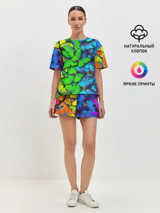 Женская пижама с шортами / Радужные бабочки